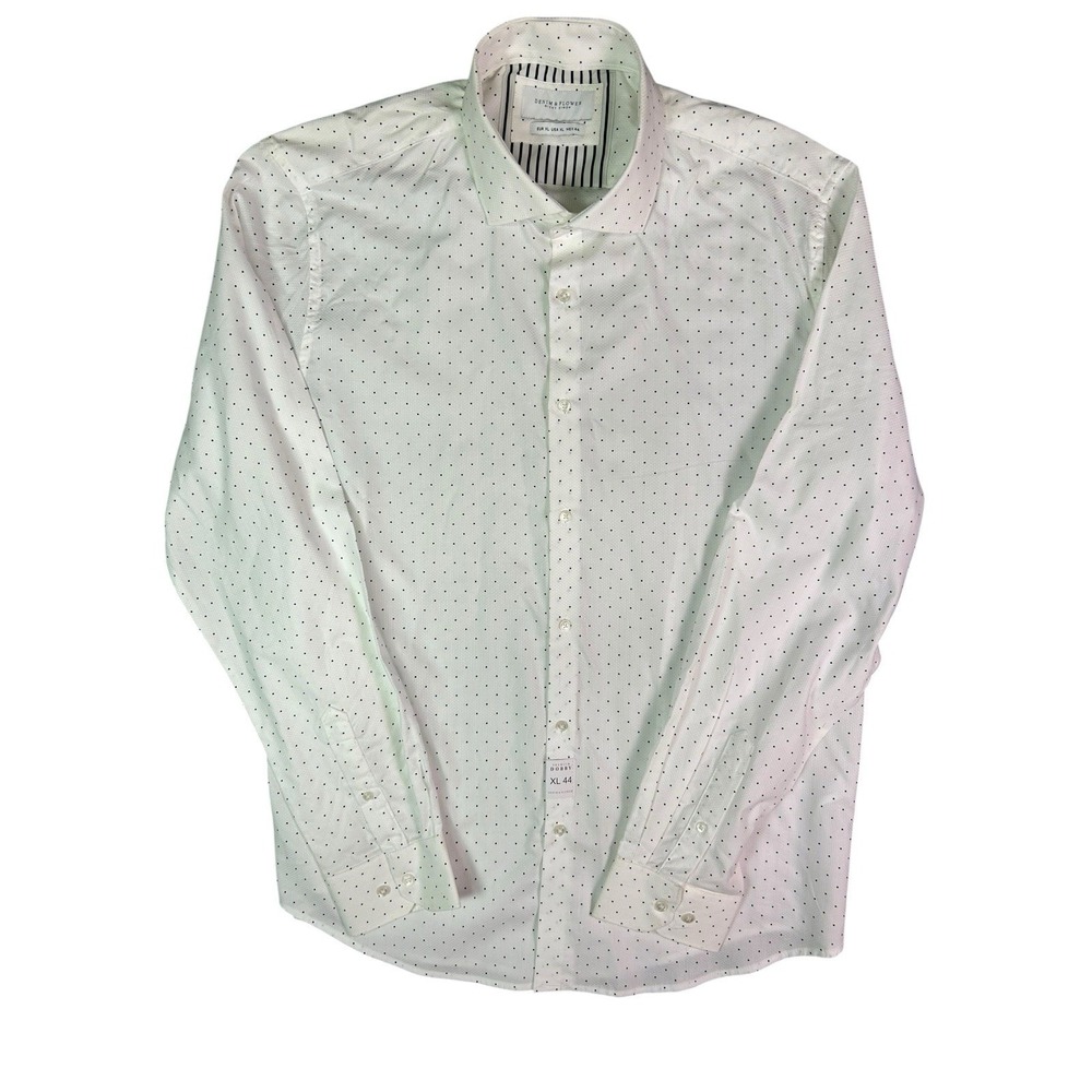 Denim & Flower Ricky Singh Men's White/Small Polka Dot Button-Up Shirt Size XL